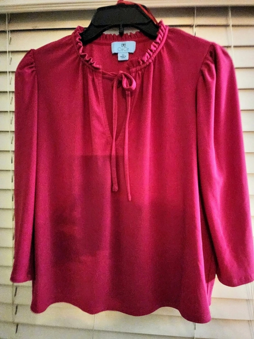 CeCe Pull Over Blouse Pink Size XS Ruffle Accent And Tie At Neckline Excellent